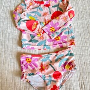 Carter's Pink and Red Rashguard Swim Set Vibrant Floral Design